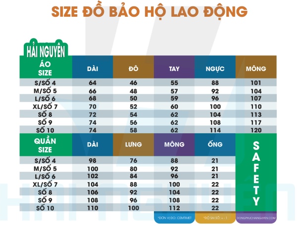 Size áo đồng phục bảo hô lao động tại Hải Nguyên Group