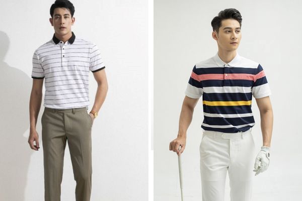 Outfit áo thu kẻ ngang phối với quần tây lịch lãm