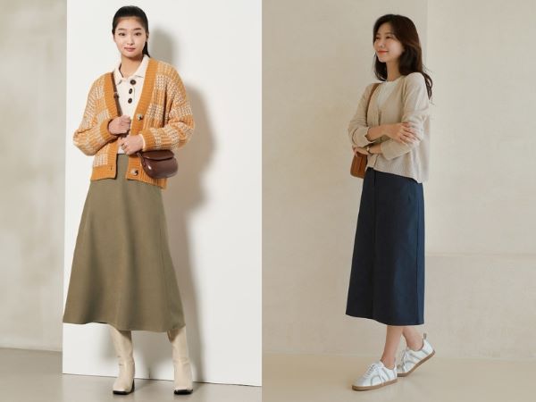 Mix chân váy vintage với áo cardigan