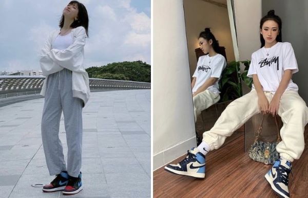 Phối giày jordan nữ cổ cao cùng với quần jogger