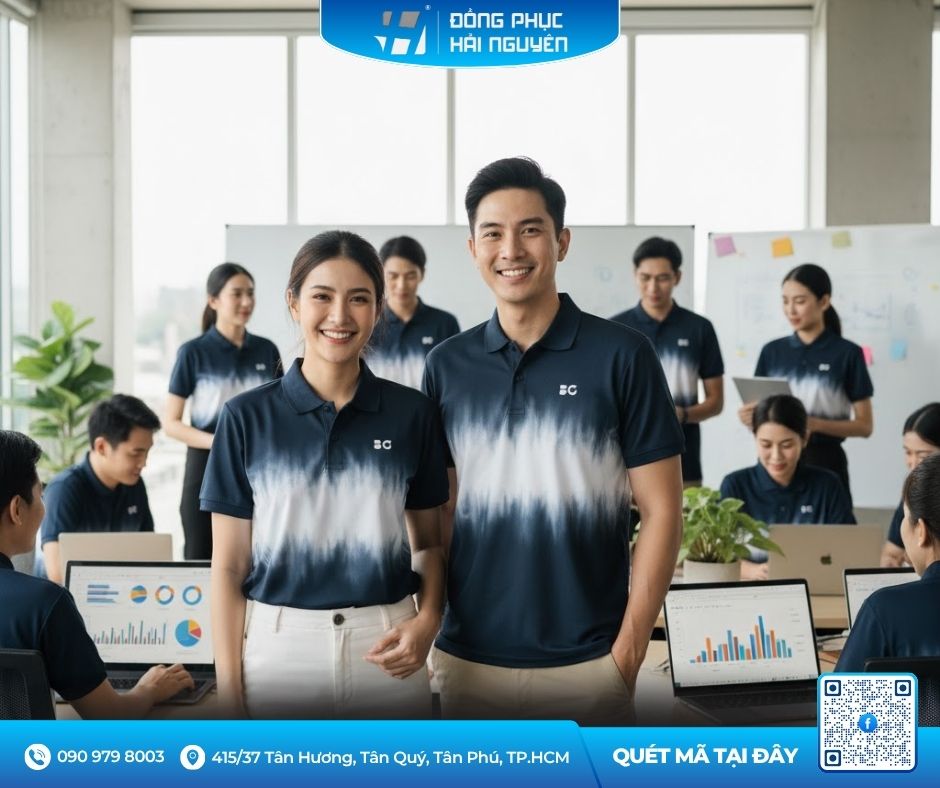 Áo thun đồng phục xanh đen phối loang trắng