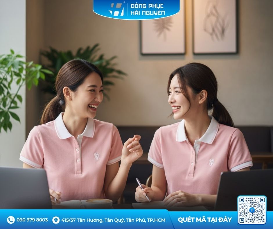 Áo thun có cổ màu hồng phấn phối trắng xinh đẹp
