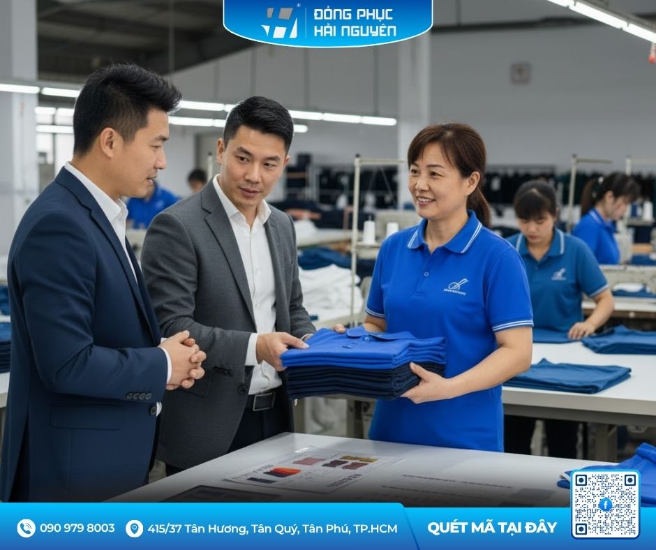 Rất nhiều doanh nghiệp đến xưởng may đặt đồng phục áo thun có cổ