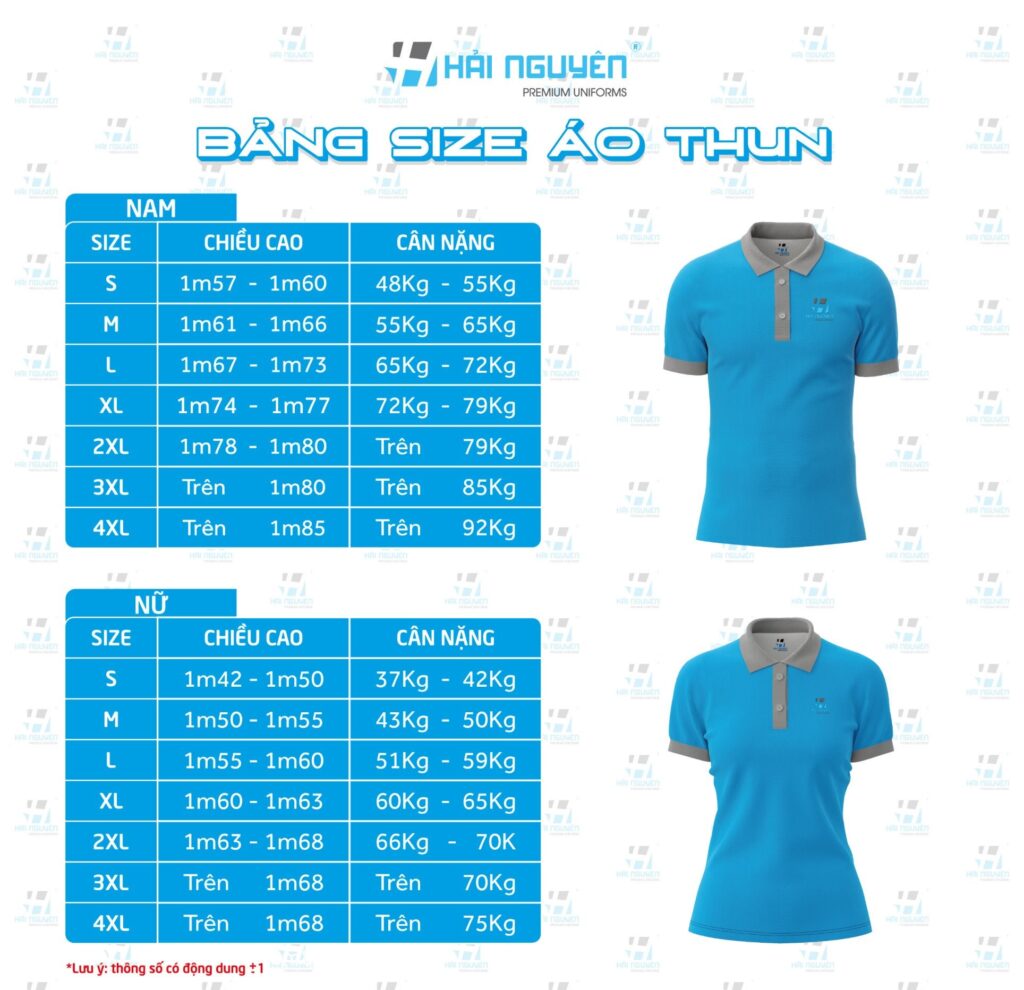 Bảng size áo thun