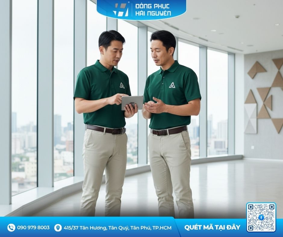 Áo polo màu xanh thanh lịch nhã nhặn