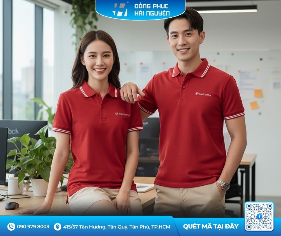 Đồng phục áo thun màu đỏ cho nhân viên